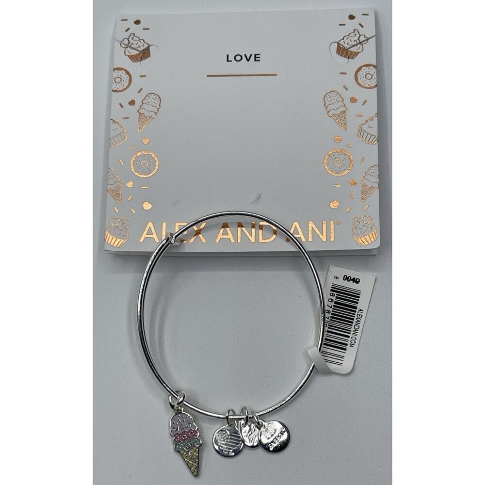Alex And Ani Bracelet Love Ice Cream Cone Energy Silver Tone‎